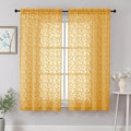 Chyhomenyc Gold Sheer Curtains 63 Inch Length 2 Panels Set, Light Filtering Tufted Textured Soft Airy Rod Pocket Beautiful Leaf Window Treatment Drapes for Bedroom Living Room, 42" Wx63 L, 2PCS