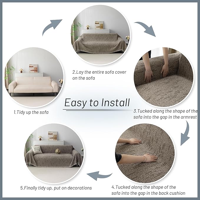 MYSKY HOME Couch Covers for 3 Cushion Couch Sofa, Sectional Couch Cover L Shape Chenille Couch Cushion Covers for Pets, Furniture Protector Cover for Dogs, Kids, 71"X150", Sand