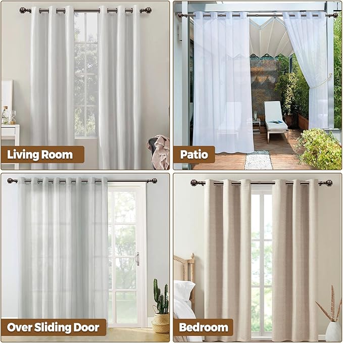 KAMANINA Curtain Rods for Windows 48 to 84 Inch, Antique Bronze Heavy Duty Curtain Rod Adjustable, 7/8 Inch Single Decorative Drapery Rod 32 to 86 Inch(2.6-7.1Ft), Netted Texture End
