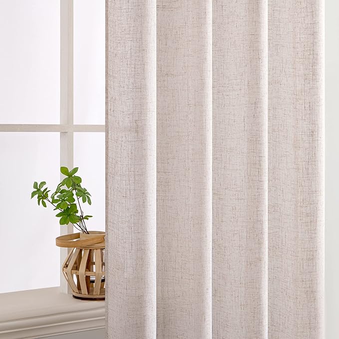 MIULEE Natural White Linen Curtains 104 Inch Length 2 Panels for Bedroom Living Room, Soft Thick Linen Textured Window Drapes Semi Sheer Light Filtering Back Tab Rod Pocket Burlap Look Decor