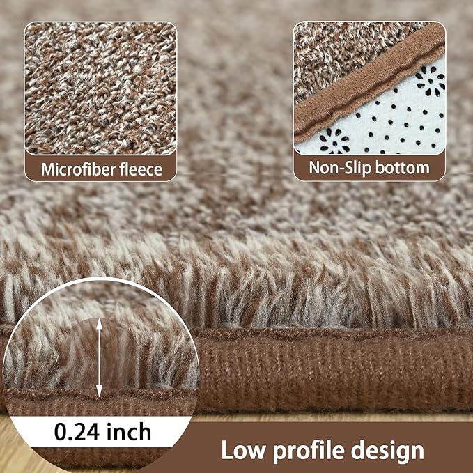 AROGAN Small Washable Area Rugs for Bedroom, 2×4 Runner Rug with Memory Foam for Hallway, Non Slip Fluffy Carpet Indoor Rug Runner for Kitchen, Bedside, Entryway Bathroom Home Decor, Matte Brown