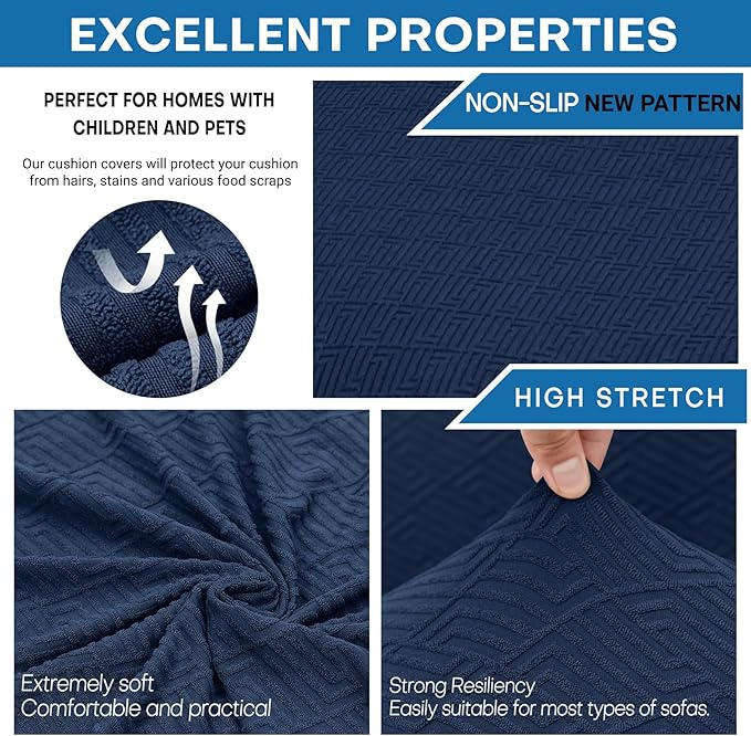 XINEAGE 2026 New 2 Pieces Chair Covers with Arms Super Stretch Chair Slipcover for Living Room Pet Dog Universal Slip Cover Anti Slip Armchair Furniture Protector (Navy Blue), 31"-46"(1 Cushion)