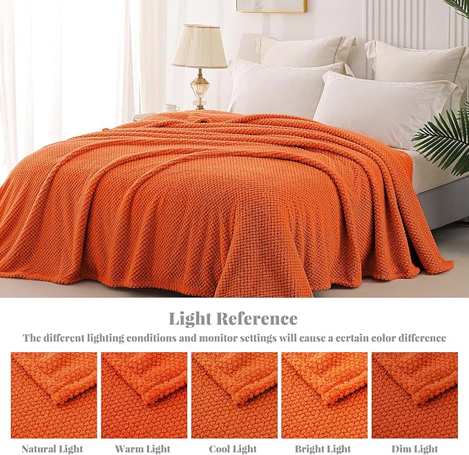 Whale Flotilla Queen Size Fuzzy Fleece Blanket, Fluffy Warm Soft Jacquard Bed Blankets for All Season, Lightweight and Cozy, 90x90 Inch, Burnt Orange