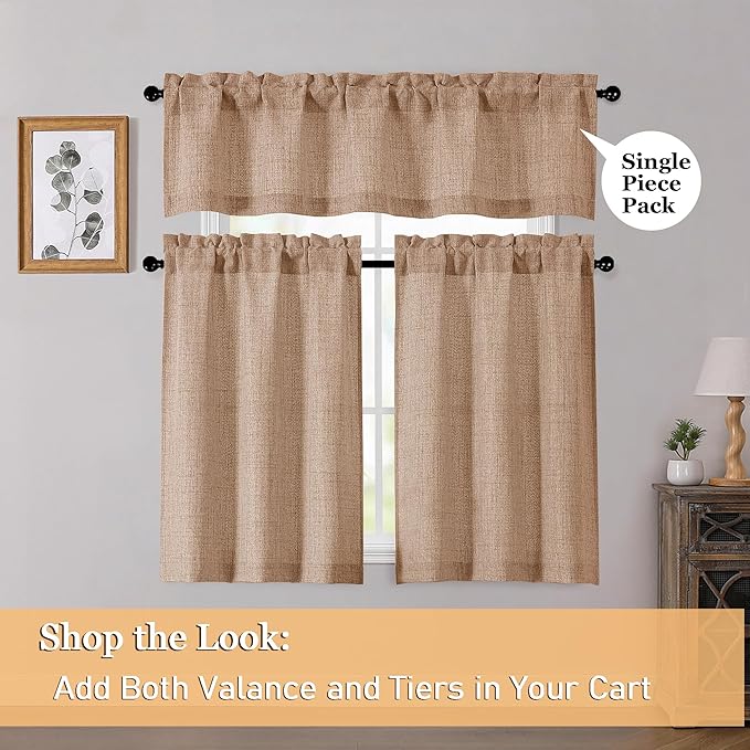 OWENIE Terracotta Valances for Windows 1 Pcs, Light Filtering Textured Farmhouse Short Small Valance Curtains for Bathroom Basement Living Room Bedroom, Rod Pocket Half Curtains Over Sink, 52" Wx14 L
