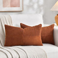 Fancy Homi 2 Packs Rust Lumbar Decorative Throw Pillow Covers 14x22 Inch for Living Room Couch Sofa, Rustic Farmhouse Boho Home Decor, Soft Striped Corduroy Rectangle Accent Terracotta Cushion Case