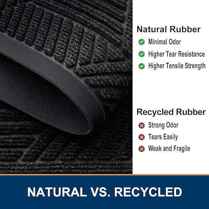 Smiry Front Door Mat Outside Entrance, Heavy Duty Sturdy Natural Rubber Doormat, Trap Dirt and Moisture, Easy Clean Low Profile Mats for Indoor Outdoor Entry, Irregular Triangle (71x47, Black)