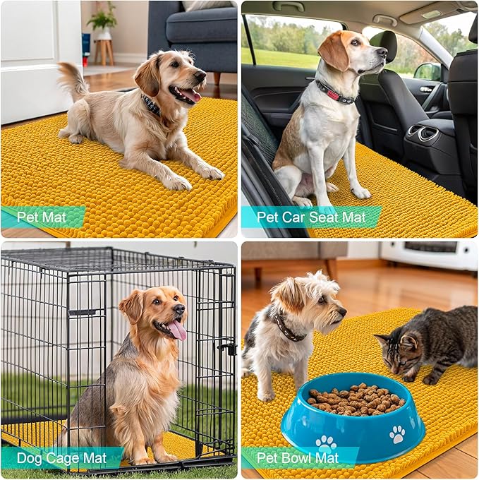 OLANLY Dog Door Mat for Muddy Paws 59x32, Absorbs Moisture and Dirt, Absorbent Non-Slip Washable Doormat, Quick Dry Chenille Mud Mat, Entry Indoor Entryway Carpet for Inside Floor, Golden Yellow