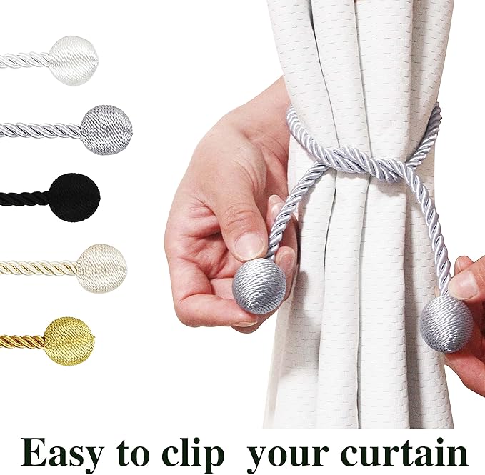 Curtain Tiebacks Outdoor Elegant Decorative Tie Backs Modern Rope Tiebacks for Drapes Window Curtain Holdbacks for Draperies (Grey, 4)