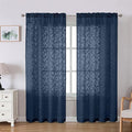 Lecloud Leia Navy Blue Sheer Curtains for Living Room Decor 78 Inches Long 2 Panels Set, Jacquard Leaf Textured Light Filtering Bedroom Curtains, Rod Pockets Airy Drapes, Each Panel 42" W x 78" L