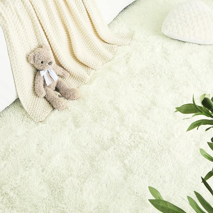 LOCHAS Ultra Soft Indoor Modern Area Rugs Fluffy Living Room Carpets for Children Bedroom Home Decor Nursery Rug 3x5 Feet, Cream