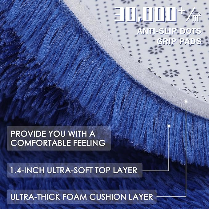 OLANLY 2x3 Machine Washable Small Bedside Rug, Soft Fluffy Shaggy Entryway Throw Rugs for Bedroom, Living Room, Indoor Floor Carpet for Kids Girls Boys, Nursery Rooms, Home Decor Aesthetic, Navy Blue