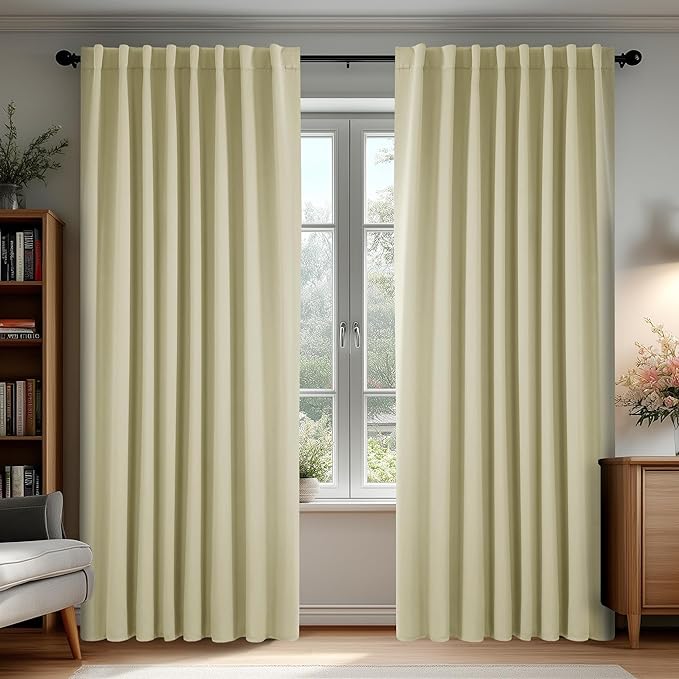 Deconovo Blackout Curtains, Thermal Insulated, W70 x L95 2 Panels, Back Tab, Machine Washable, Room-Darkening Drapes for Bedroom/Living Room Beige