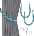 NICEEC 2 Pack Natural Cotton Rope Curtain Tiebacks Elegant Boho Style Decorative Drape Tie Backs Soft Hand-Woven Rope Curtain Holdbacks with Metal Hook for Home & Office Drapery (Gradient Blue)