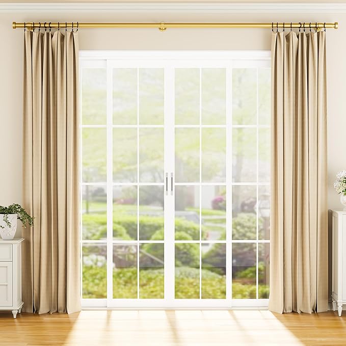 YaFex Heavy Duty Curtain Rods 32-150 Inch, 1 Inch Adjustable Gold Curtain Rod for Windows, Extra Long Window Treatment Rods with Aluminium Finials, Easy Installation