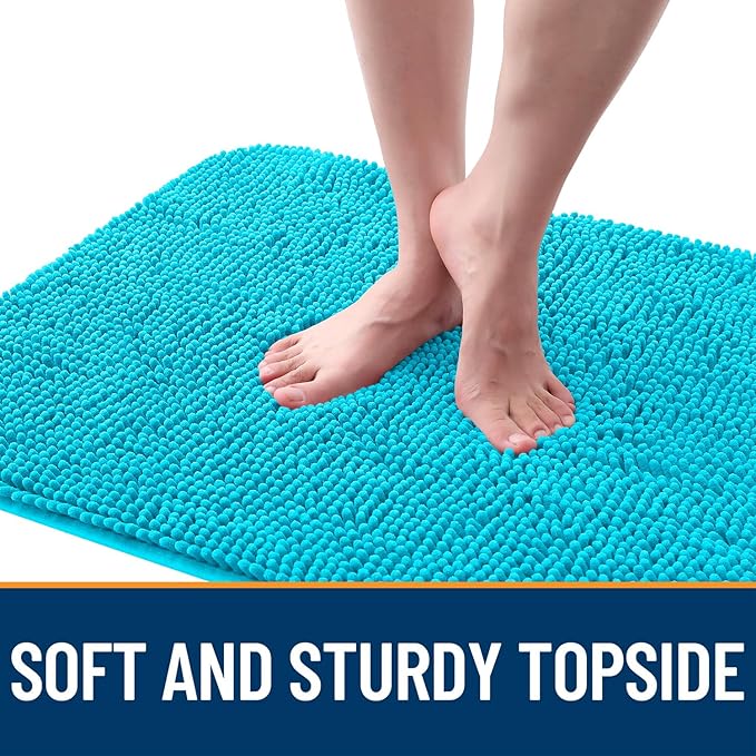 OLANLY Dog Door Mat for Muddy Paws 47x20, Absorbs Moisture and Dirt, Absorbent Non-Slip Washable Doormat, Quick Dry Chenille Mud Mat for Dogs, Entry Indoor Entryway Carpet for Inside Floor, Aqua Blue