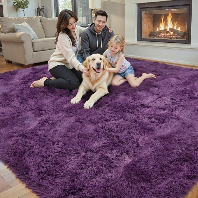 Area Rugs 9x12 Living Room, Shaggy Carpet Soft Plush Furry Bedside Rug Large Area Rugs for Bedroom Kids Girls Boys Home Decor Anti Slip(9 x 12, Grape Purple)