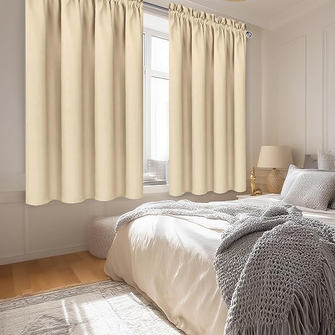 DWCN Beige Blackout Curtains for Bedroom – Rod Pocket Thermal Insulated Energy Saving Drapes for Living Room and Bedroom, W 38 x L 54 Inch, 2 Panels