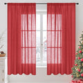 BGment Red Linen Curtains 63 Inches Long for Living Room, Semi Sheer Window Drapes Textured with Rod Pocket for Bedroom Dining Room Lightweight, 2 Panels Set, Each 52 Inch Wide