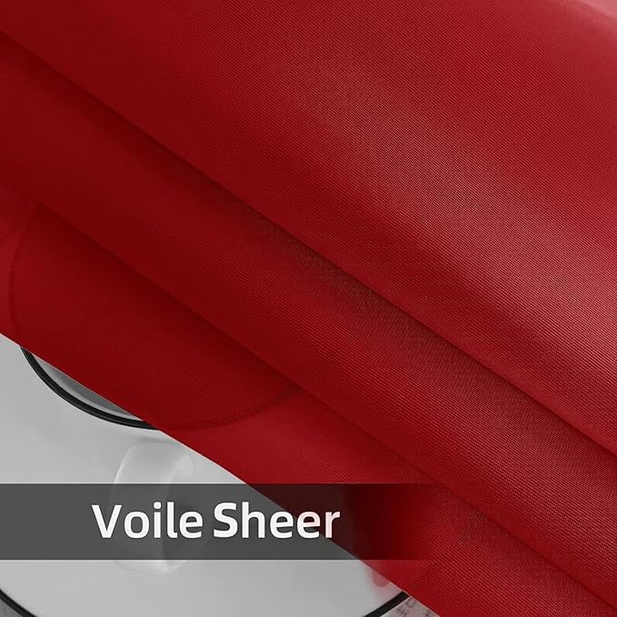 youleyar Solid Sheer Rod Pocket Curtain Voile Draperies 2 Panels White Beige Black Grey Ivory 52 Inch Width 96 Inch Long 1 Pair for Kitchen Bedroom Children Living Room Yard (Christmas Red,52Wｘ96L)