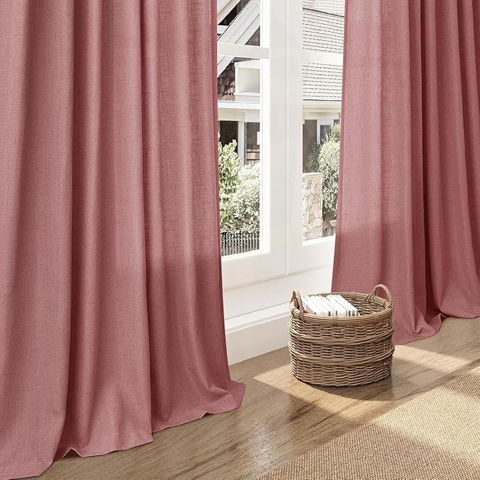 Canyon Rose Linen 144 Inch Curtains for Living Room Light Filtering Semi Sheer Curtain Back Tab Modern Farmhouse Decor Elegant Girl Drapes Floor to Ceiling High Window for Bedroom 52x144, 2 Panels