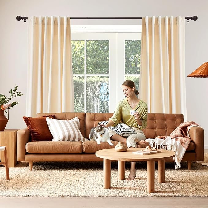 Curtain Rods for Windows 30 to 60 Inch, 2 Pack 5/8 Inch Heavy Duty Decorative Curtain Rod with Ball End Caps, Adjustable Brackets. Easy to install. Brown.