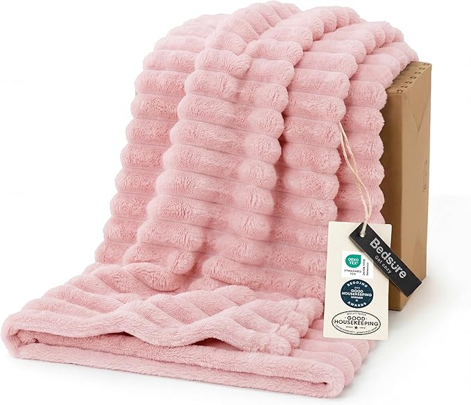 Bedsure GentleSoft Pink Throw Blanket for Couch - Mothers Gifts Day Birthday Gifts for Teen Girls Sister, Soft Cozy Cute Small Fleece Throw Blanket for Women, Coral Pink Room Home Decor, 50x60 Inches