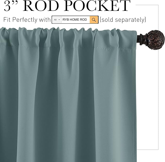 RYB HOME Kitchen Blackout Curtains Over Sink 36 inch Length, Rod Pocket Summer Light UV Blocking Energy Efficient, Cabinet Shelf Cupboard Coverings, Width 29 by Length 36, Dusty Blue, 2 Panels