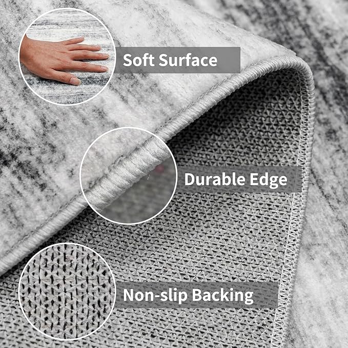 3x10 Washable Runner Rug for Family: Easy-to-Clean Runners for Hallway Entryway Bedroom - Stain and Water Resistant Rugs with Non-Slip Backing - Soft Low-Pile Carpet 10ft Grey