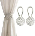 Magnetic Tiebacks for Curtains, 2 Pack Sparkling Crystal Flower Curtain Tiebacks Curtain Buckle Clips with High-Elastic Spring Wire for Home Office Decoration (White)