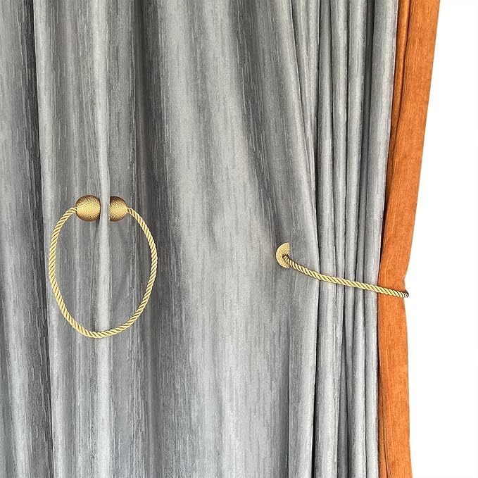 Melaluxe 6 Pack Magnetic Curtain Tiebacks, Decorative Curtain Holdbacks for Window Décor (Gold)