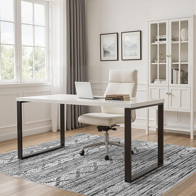 Nakagishi 8x10 Area Rugs Living Room: Washable Large Neutral Soft Rug Stain Resistant Non-Slip Carpet for Men Modern Home Enthusiasts Aged 25-45 - High Traffic Areas - Bedroom Office - Black White