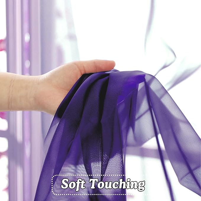 OVZME Purple Sheer Curtains 84 Inches Long 2 Panels, Light Filtering Window Sheer Curtain Panels for Bedroom Living Room, Dual Rod Pocket, Purple, Per Panel W42 X L84 inches