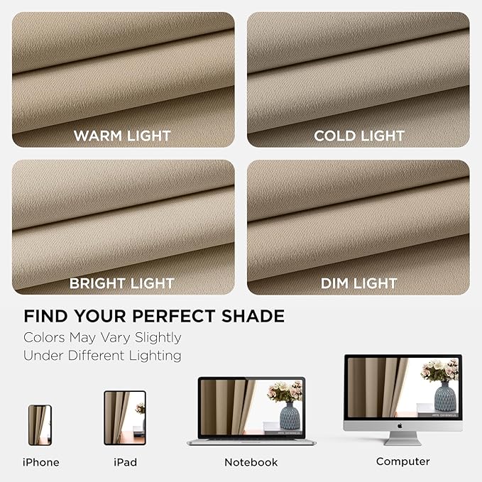 Joydeco Blackout Curtains 84 Inch Length 2 Panels Set, Thermal Insulated Long Curtains& Drapes 2 Burg, Room Darkening Grommet Drapes for Living Room Bedroom Window (W52 x L84 Inch, Light Beige)