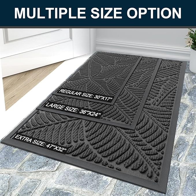 Colorxy Waterproof Doormat, Sturdy Natural Rubber Front Indoor Mat, Non Slip Low Profile Outdoor Door Mat, Stain and Fade Resistant Floor Mats, Easy Clean Patio Entry Mat, 71''x47'', Light Grey