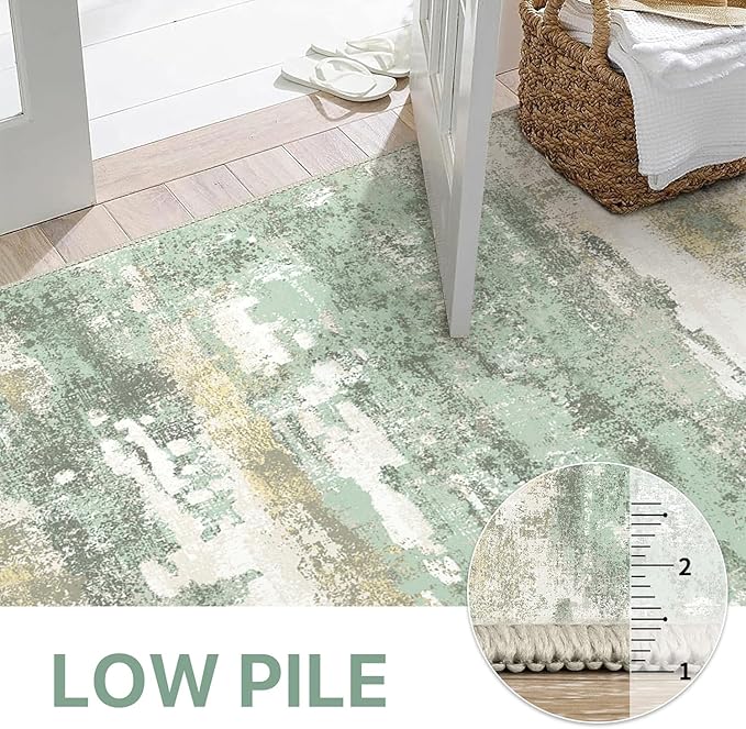 BEIMO Runner Rug for Hallway Kitchen, 2x5 Machine Washable Runners Rug for Entryway, Soft Modern Abstract Throw Rugs, Low Pile Floor Cover with Non Slip Backing, Light Green