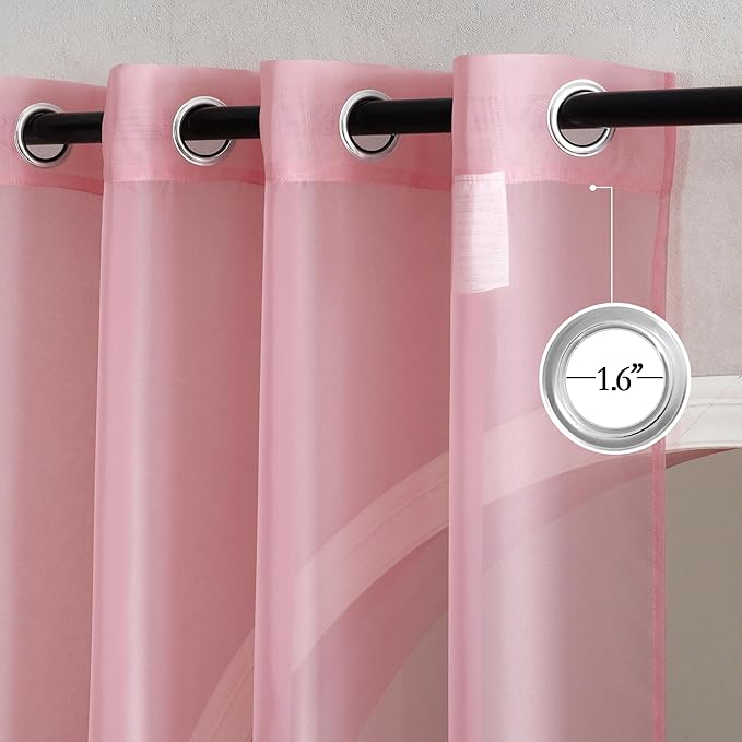 NICETOWN Pink Sheer Curtains 2 Panels for Girls Room, Grommet Voile Sheer Window Treatments Airy & Elegant Light Filtering Drapes for Bedroom, W54 x L84, 2 Panels