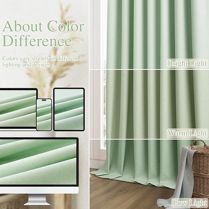 Guken 100% Blackout Curtains 120 Inch Length 2 Panels Set for Living Room Bedroom Back Tab Thermal Insulated Black Out Linen Drapes Room Darkening Window Curtains Aqua Green 52x120
