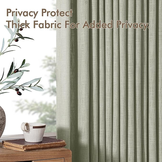 MIULEE Pinch Pleated Thick Linen Curtains 108 Inches Length 2 Panels for Living Room Bedroom, Extra Long Pinch Pleat Drapes Back Tab Light Filtering Sage Green Foor to Ceiling Curtains with Hooks
