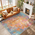 Washable Area Rugs 8'x10' Non-Slip Modern Abstract Soft for Living Room Entryway Bedroom Nursery, Print Pattern, Orange Blue Pink Yellow Colorful