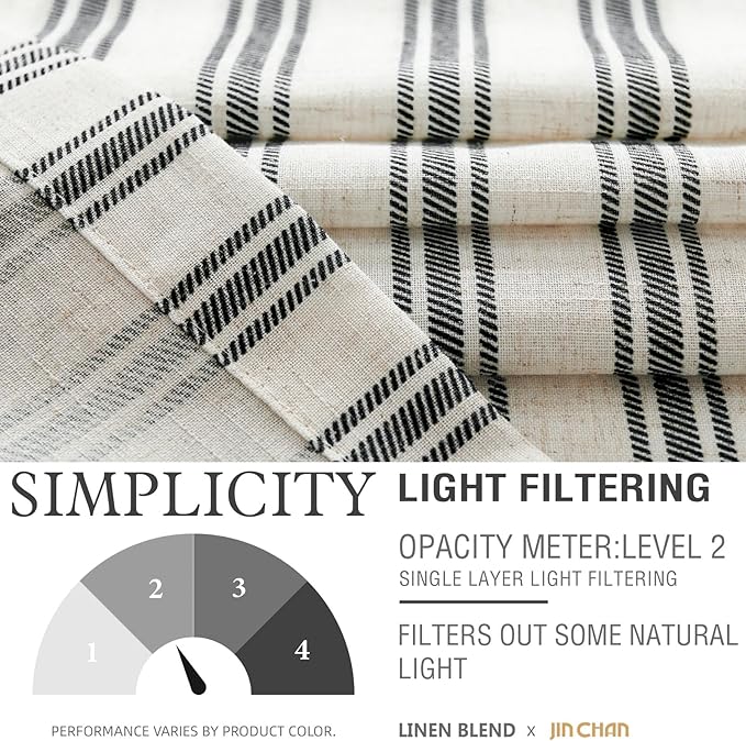 jinchan Linen Striped Valance Window Treatment for Bathroom Living Room Light Filtering Ticking Stripe Farmhouse Valance Curtain 16 Inch Rod Pocket 1 Panel Black on Linen