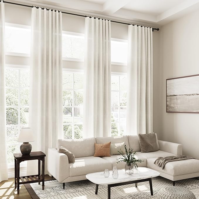 Extra Long Cream Linen Curtains 102 Inches Long 2 Panels Set for Living Room Back Tab Modern Farmhouse Decor Cotton Textured Cream Sheer Linen Curtains 102 Inch Length for Large Window 70x102