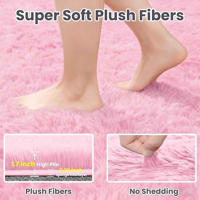 5x7 Area Rugs for Living Room Rug: Soft Fluffy Shag Light Pink Rugs for Bedroom, Non-Slip Large Fuzzy Plush Rug Indoor Floor Carpet for Nursery Kids Boys Girls Room, Dorms, Playroom, Modern Home Decor