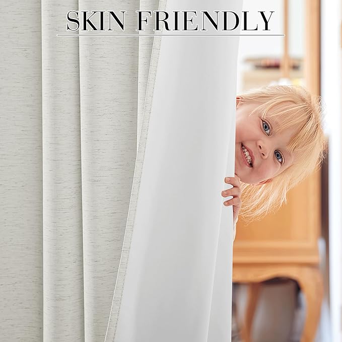 RYB HOME Ivory White 100% Blackout Curtains for Bedroom, Linen Drapes Back Tab&Rod Pocket, Thermal Insulated Privacy Assurd Curtains for Sliding Glass Doors/Dining/Living Room, W52 x L90, 2 Panels