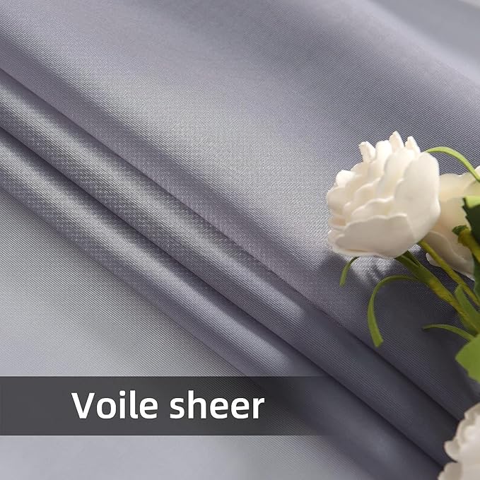 youleyar Solid Sheer Rod Pocket Curtain Voile Draperies 2 Panels White Beige Black Grey Coffee 38 Inch Width 54 Inch Long 1 Pair for Kitchen Bedroom Children Living Room Yard(Grey,38Wｘ54L)