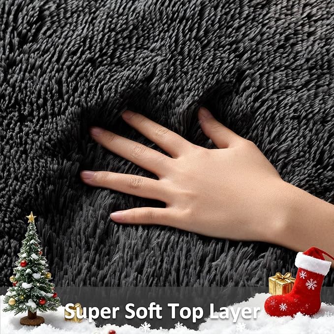 Ophanie Black Rugs for Living Room, Fluffy Furry Shaggy Fuzzy Area Rug, 5x8 Carpets for Bedroom Shag Plush Soft Large, Kids Home Decor Aesthetic