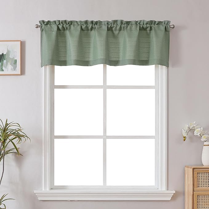 Chyhomenyc Sage Green Short Curtain Valance for Windows, Faux Linen Textured Half Window Curtains, Burlap Solid Topper Small Curtain Valance for Bathroom Laundry Basement, 60Wx18L Inch, 1 Piece