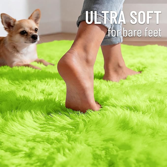 OLANLY 2x4 Machine Washable Runner Rugs for Hallway, Soft Fluffy Shaggy Bedside Rugs for Bedroom, Living Room, Indoor Floor Carpet for Kids Girls and Boys, Home Decor Aesthetic, Lime Green
