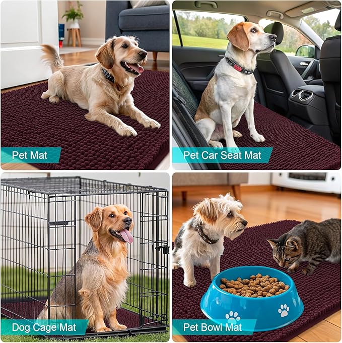 OLANLY Dog Door Mat for Muddy Paws 44x24, Absorbs Moisture and Dirt, Absorbent Non-Slip Washable Doormat, Quick Dry Chenille Mud Mat for Dogs, Entry Indoor Entryway Carpet for Inside Floor, Russet