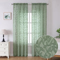 Lecloud Leia 2 Panels Sheer Sage Green Curtains 96 Inches Long, Patio Door/French Door/Living Room Curtain with Leaves, Jacquard Texture Bedroom Drapes Dual Rod Pockets Window Treatment, 38x96 Inch