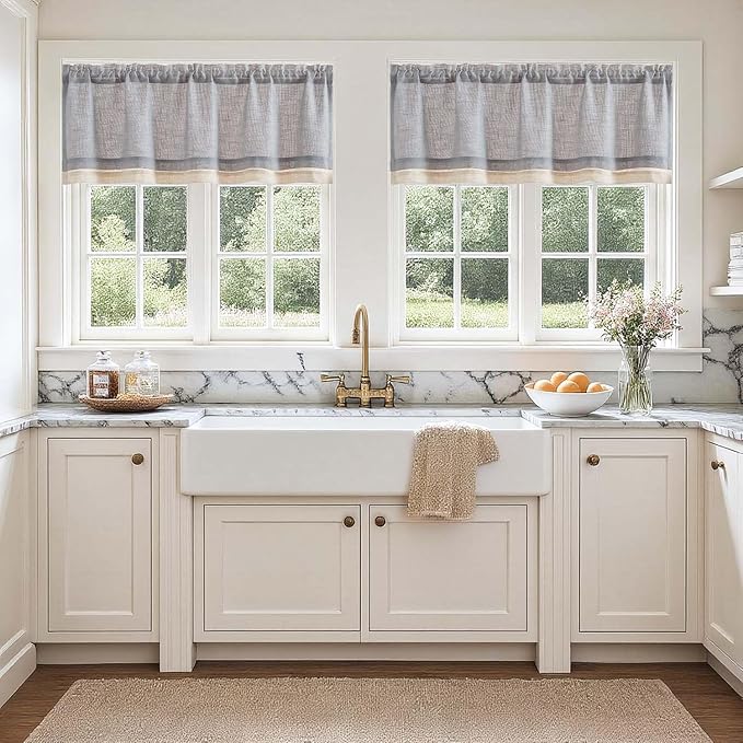 jinchan Linen Farmhouse Valances for Living Room Windows 16 Gray Inch Slubbed Crossed Double Layer Window Valances Light Filtering Rustic Country Overlay Rod Pocket 2 Panels Grey